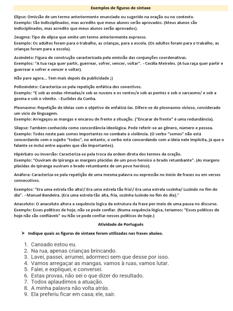 Exemplos de Figuras de Sintaxe Aluno | PDF | Sintaxe | Mecânica da ...