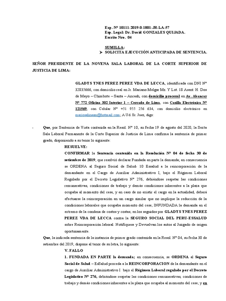 Ejecucion Anticipada de Sentencia | Descargar gratis PDF | Derecho
