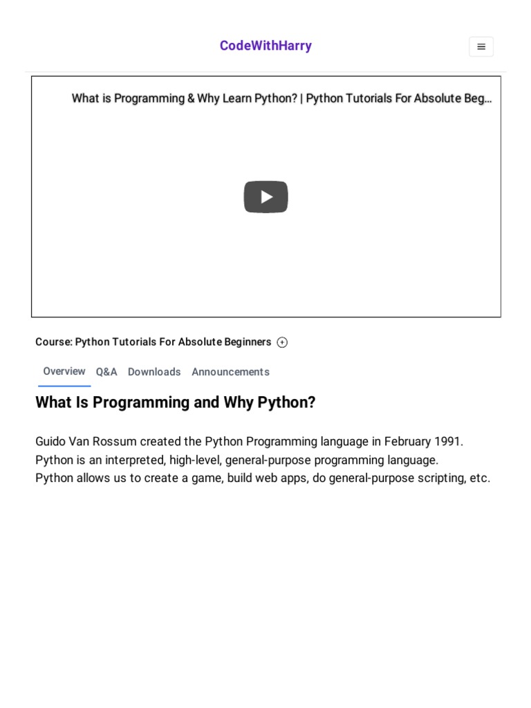 What Is Programming and Why Python - CodeWithHarry | PDF