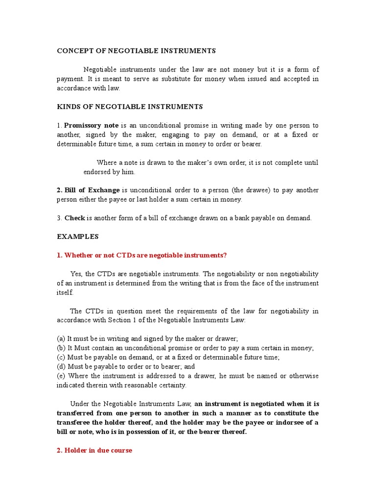 Understanding Negotiable Instruments Law | PDF | Negotiable Instrument ...