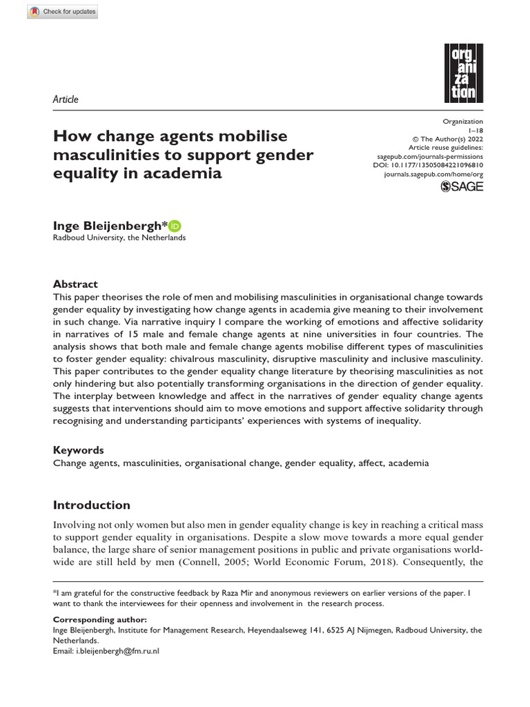 How Change Agents Mobilise Masculinities To Support Gender Equality in Academia PDF