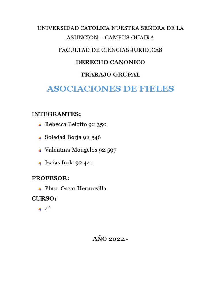 Asociaciones de Fieles Rebecca Belotto PDF obispo Iglesia Católica