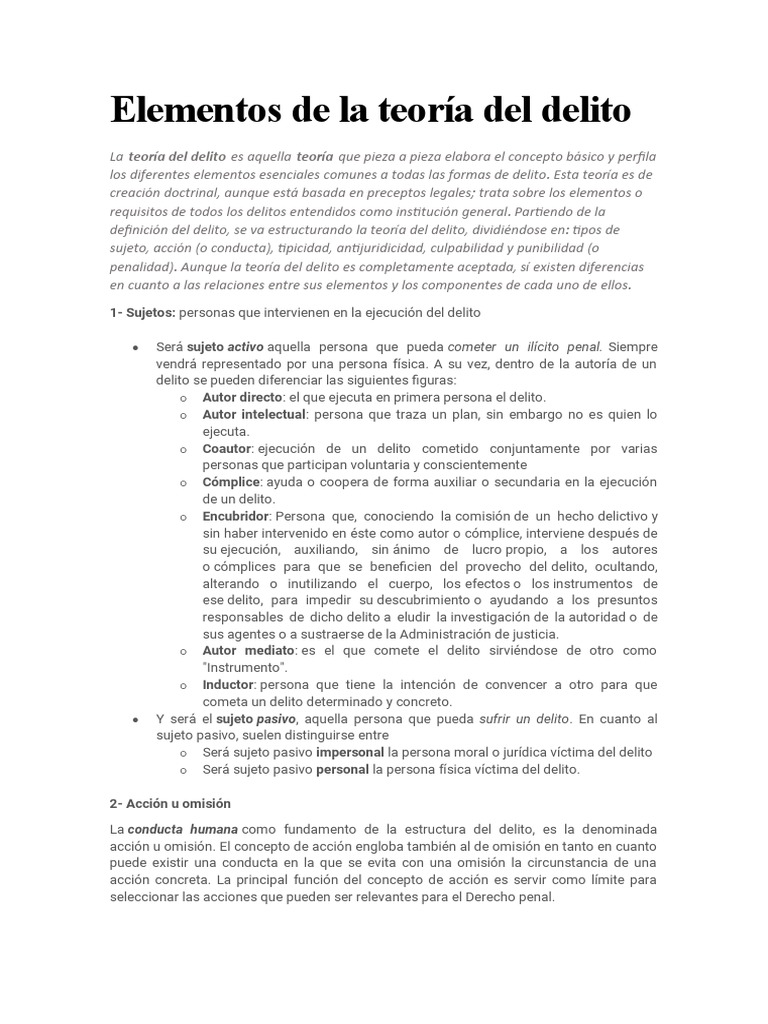 Elementos de La Teoría Del Delito | PDF | Derecho penal | Ley común