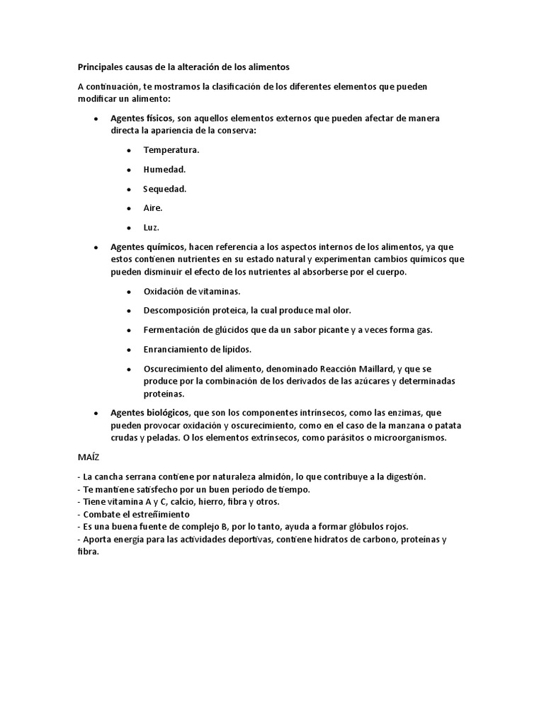 Principales Causas de La Alteración de Los Alimentos | PDF