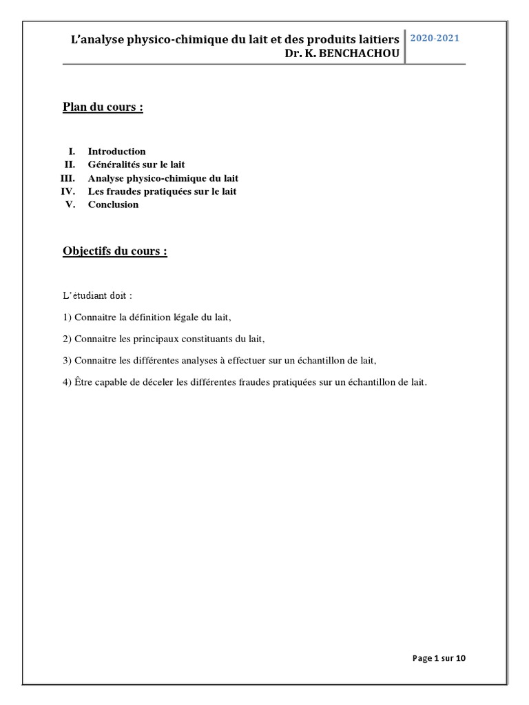 Analyse physicochimique du lait PDF Lait Lait maternel humain — free download