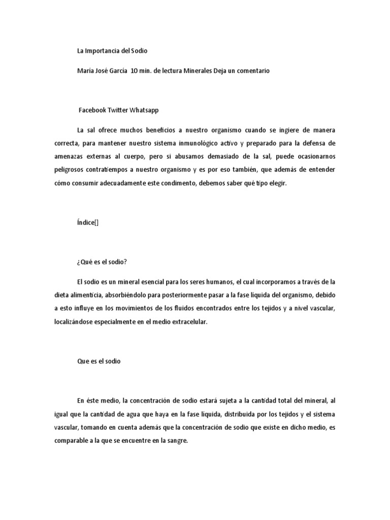 Beneficios y Riesgos del Sodio | PDF | Sodio | sal