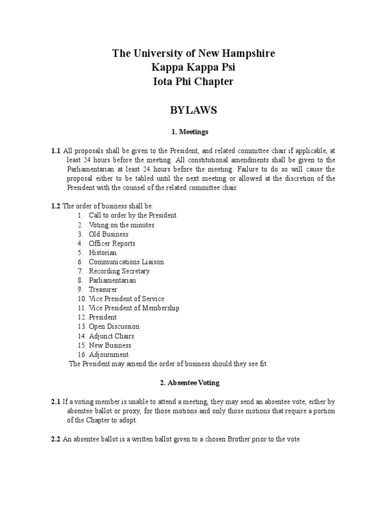 The University of New Hampshire Kappa Kappa Psi Iota Phi Chapter Bylaws