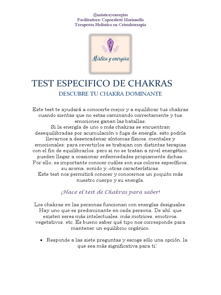 Test Chakras Mistica y Energias | PDF | Las emociones | Autoestima