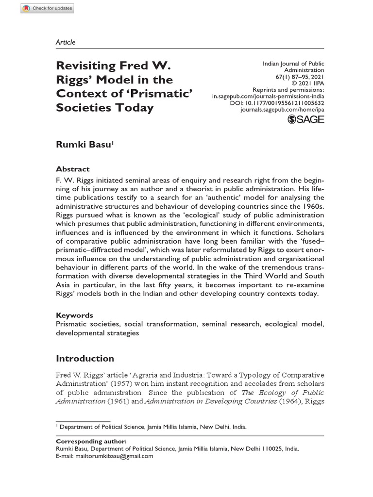 Revisiting Fred W. Riggs' Model in The Context of Prismatic' Societies