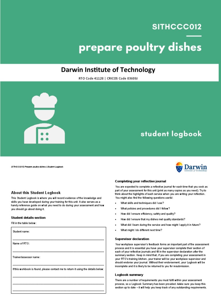 Reflecting on Preparing Poultry Dishes A Student Logbook for Building