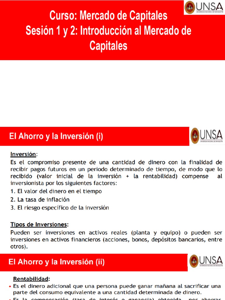 Introduccion Mercado de Capitales Sesion 1 y 2 | PDF
