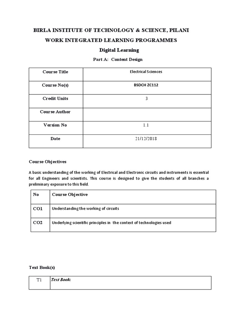 Electrical Sciences Course Overview | PDF | Bipolar Junction Transistor ...