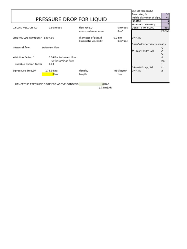Pressure Drop Calculation for Liquids | PDF | Science & Mathematics