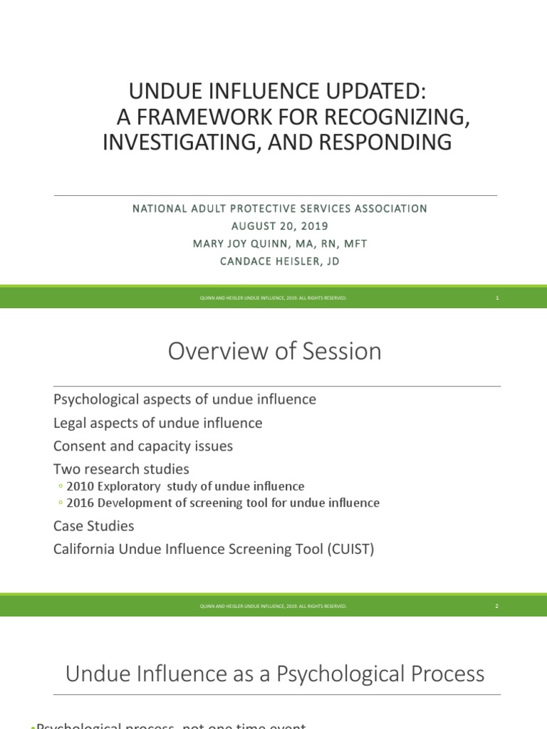407 Undue Influence A Framework For Recognizing Investigating ...