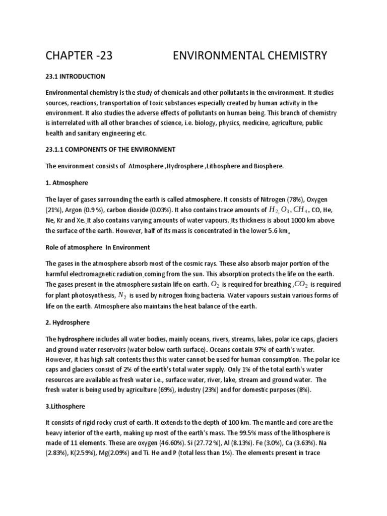 Environmental Chemistry Overview | PDF | Ozone Depletion | Smog