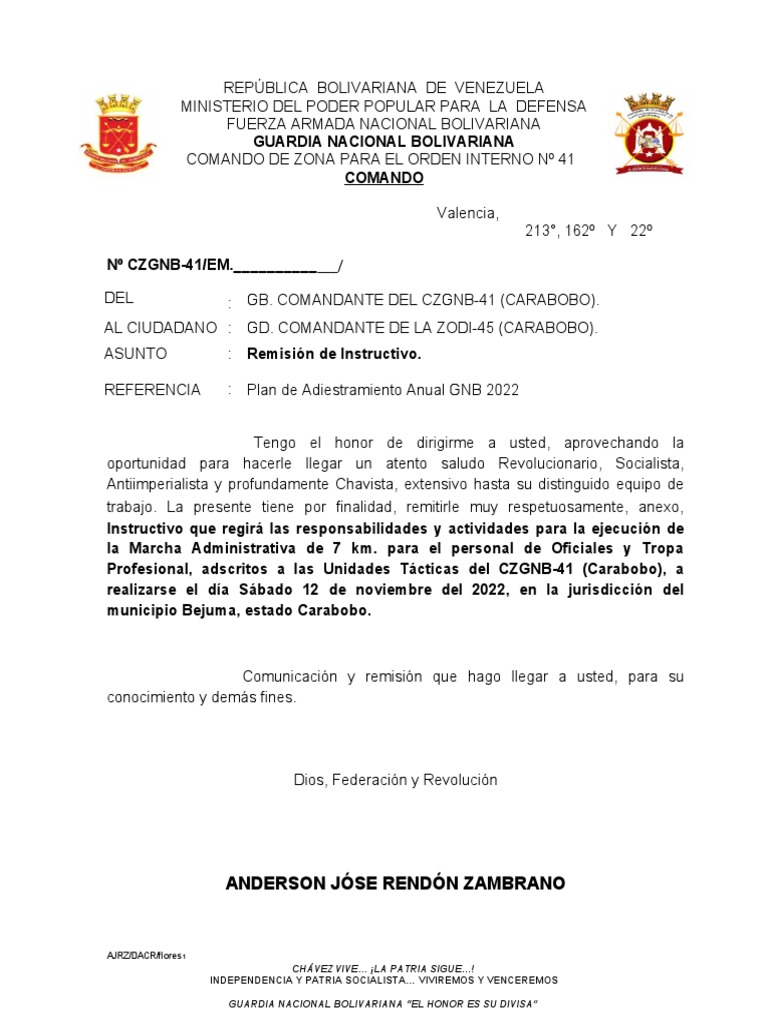 Oficio Gb. Anderson Jóse Rendón Zambrano | PDF