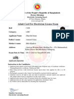 Admit Card For Electrician License Exam: Government of The People's Republic of Bangladesh Power Division