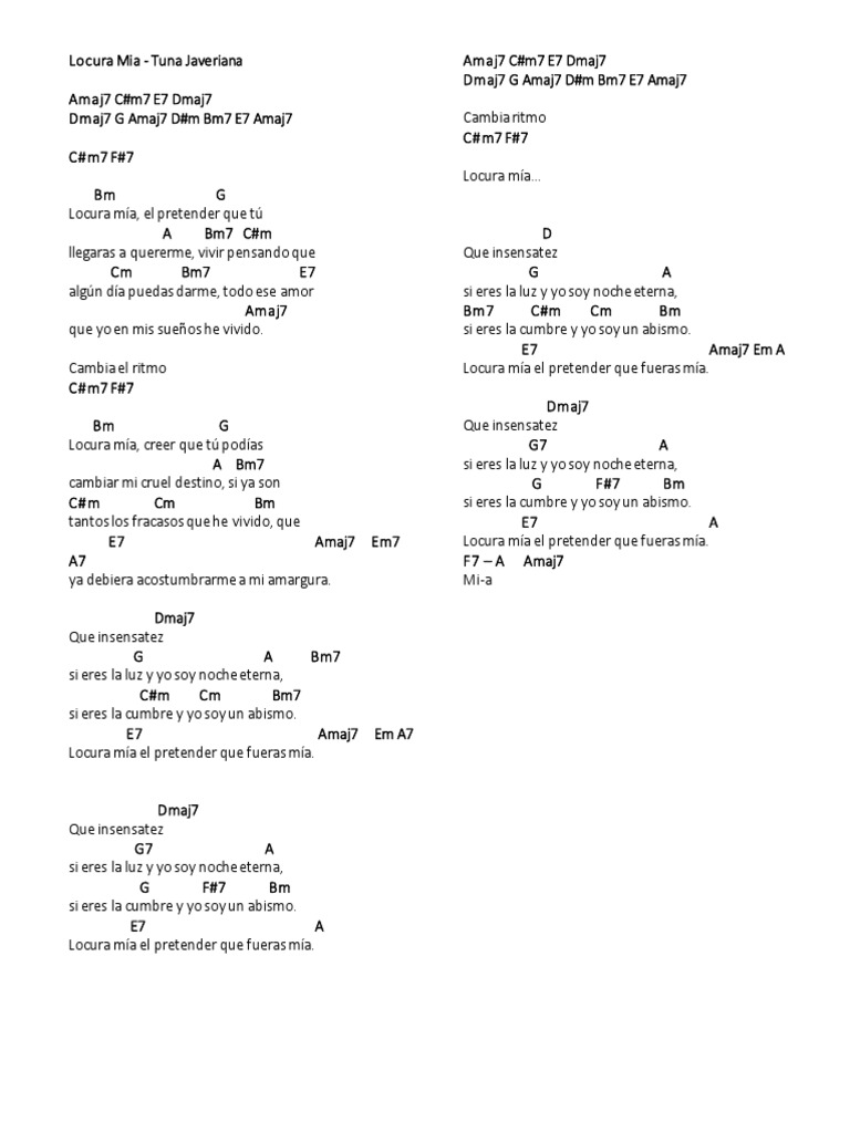 Locura Mia Acordes1 PDF