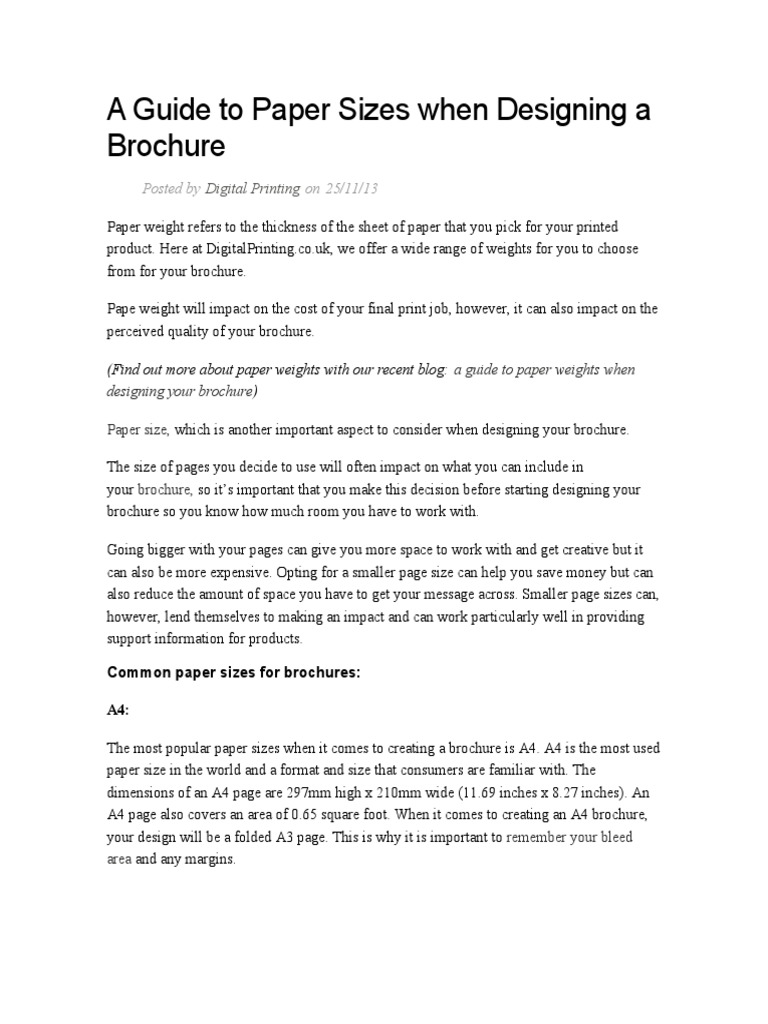 Brochure Size Guide and Dimensions | PDF | Paper | Written Communication