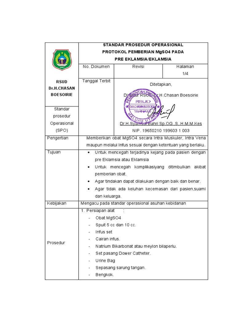 SPO Protokol MgSO4 | PDF