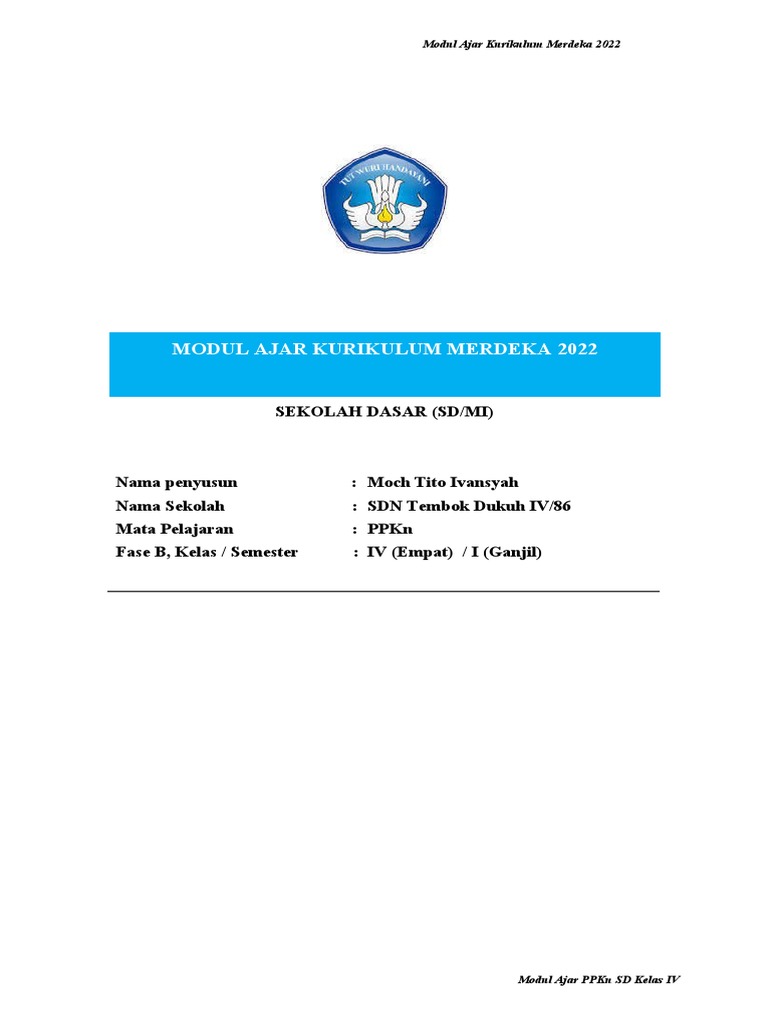 Modul Ajar PPKn Kelas IV 2022 | PDF