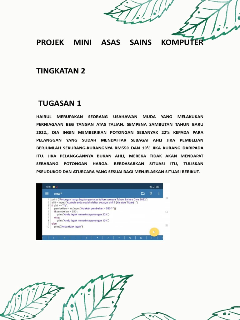 Projek Mini Asas Sains Komputer Tingkatan 2 | PDF