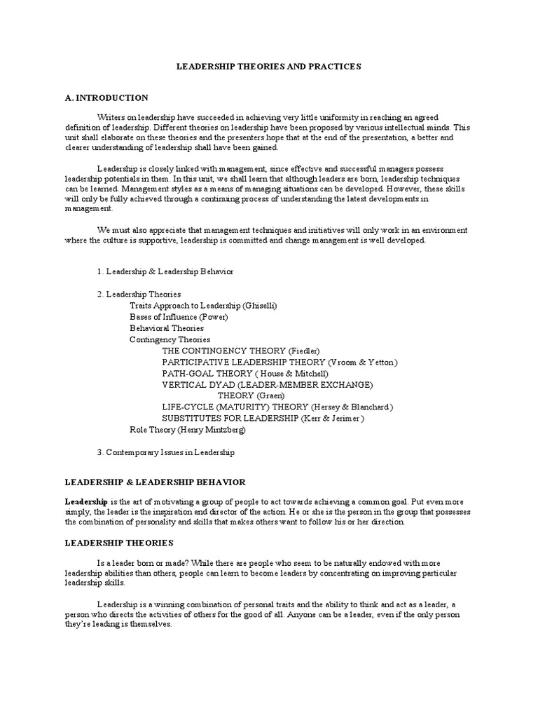 Overview of Leadership Theories | PDF | Leadership | Power (Social And ...