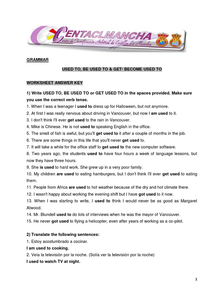 22.answer Key-Used To, Be Used To and Get Used Too | PDF