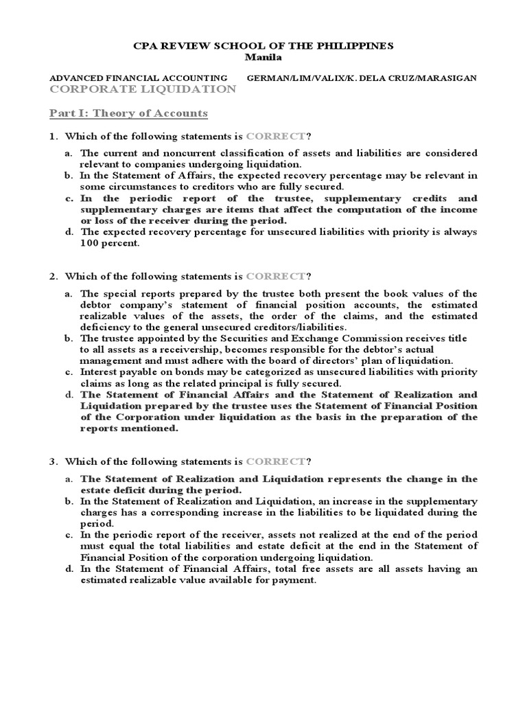 Statement of Realization & Liquidation | PDF | Balance Sheet | Equity ...