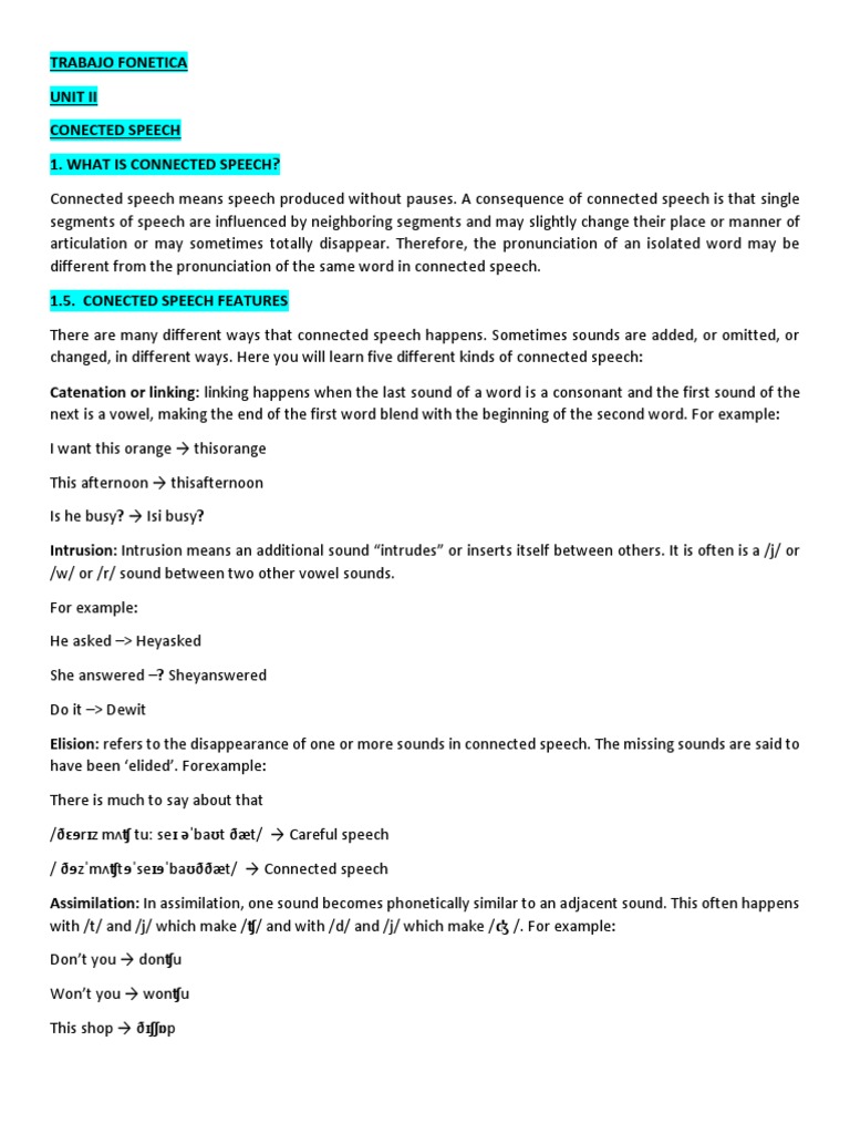 Connected Speech Pdf Stress Linguistics Syllable
