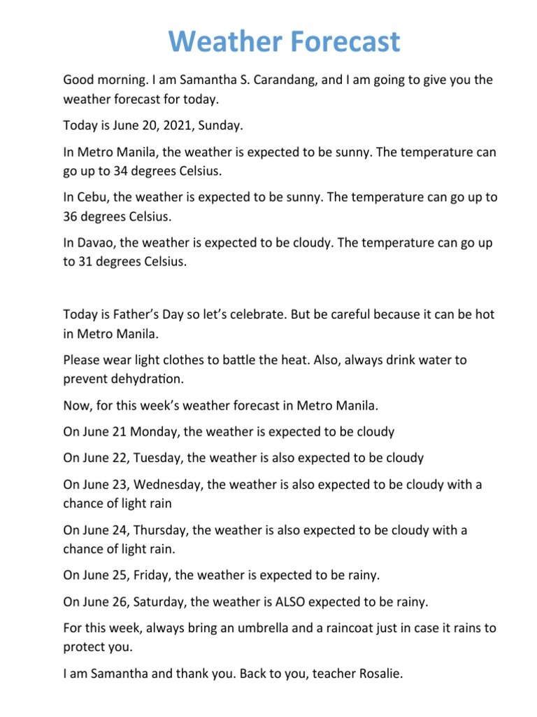 Weather Forecast Script Samantha | PDF