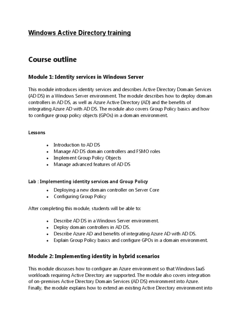 Windows Active Directory Training Course | PDF | Hyper V | Active Directory