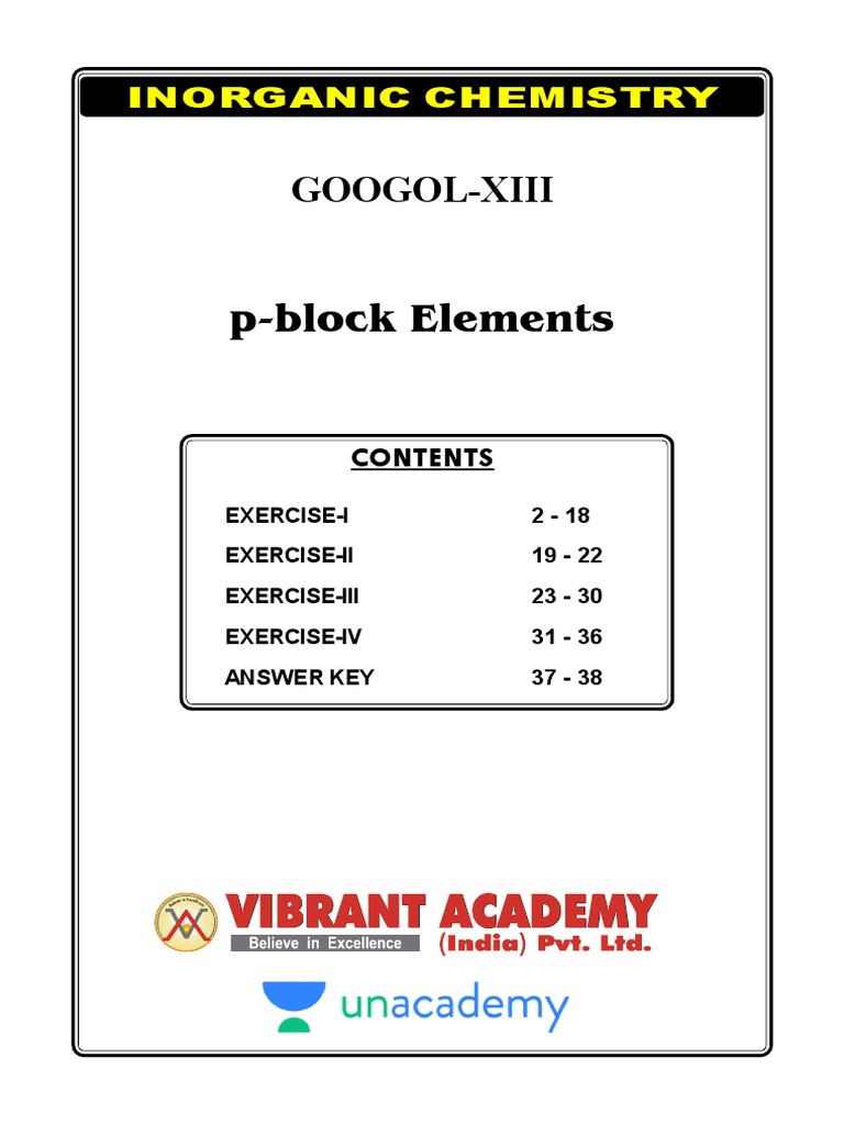 Inorganic Chemistry P Block Elements Exercise Questions Pdf