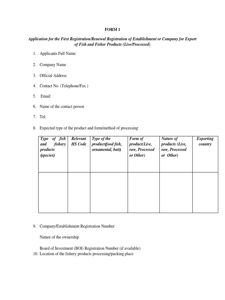 Fish Export Registration Application | PDF