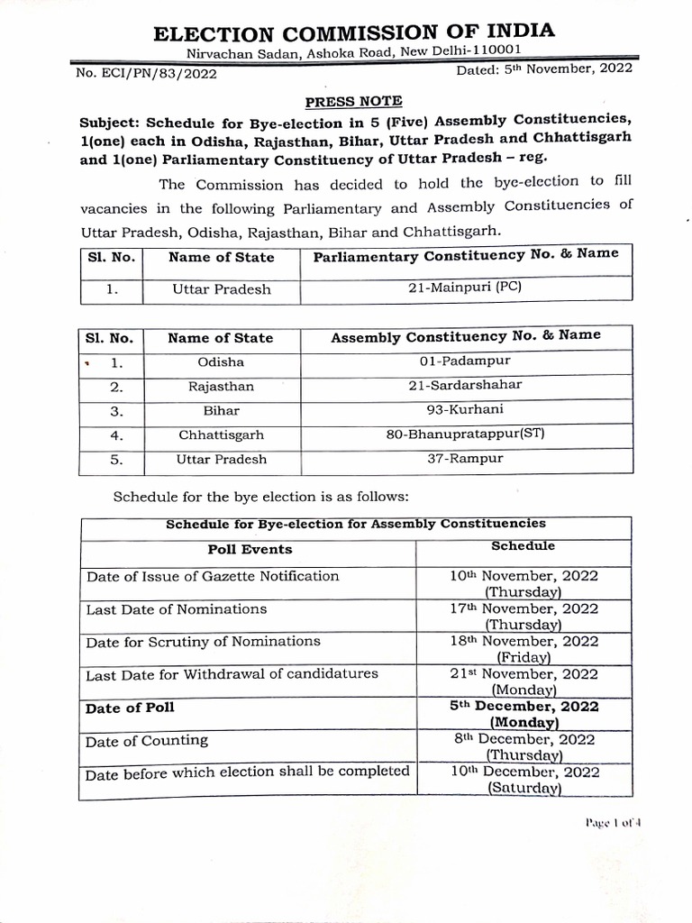 Bye Elections Press Note | PDF