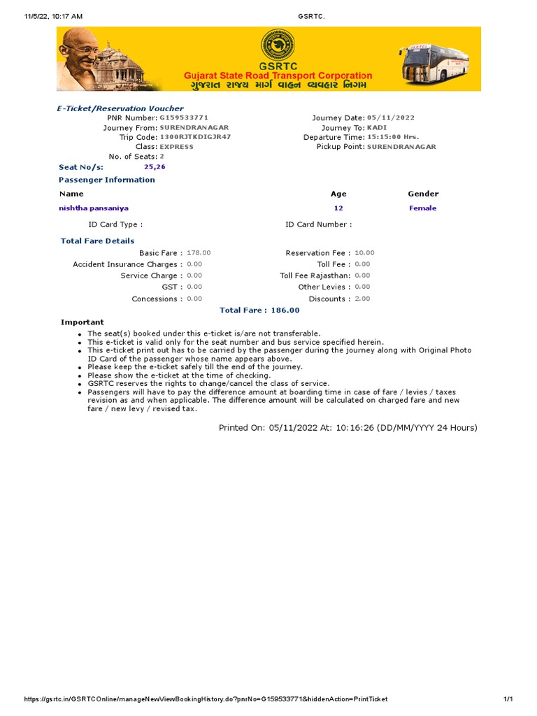 GSRTC PDF Taxes Identity Document
