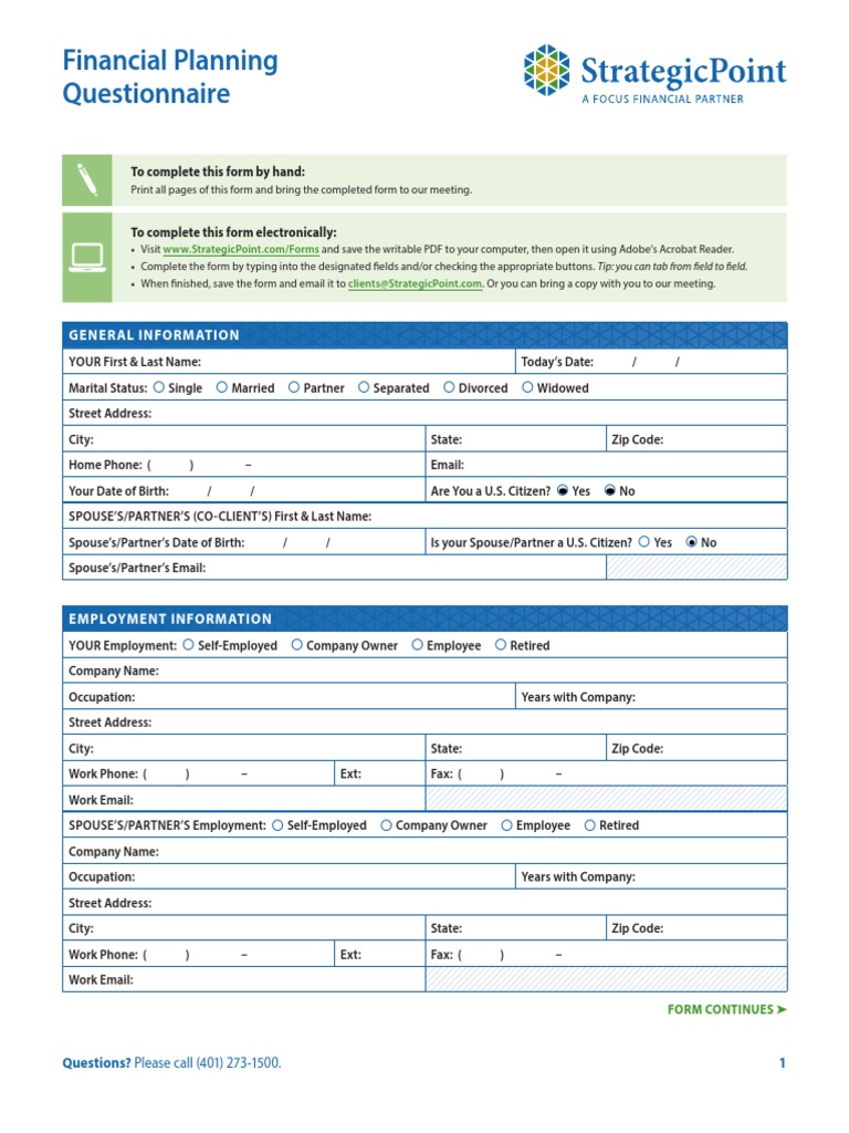 Financial Planning Questionnaire Nov2018 PDF Pension Retirement
