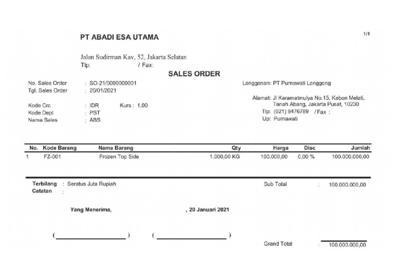 Contoh Sales Order