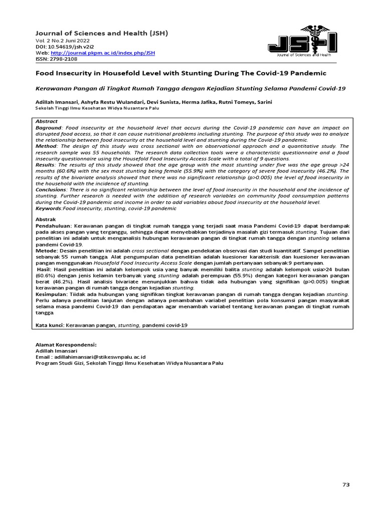 Food Insecurity and Stunting Study | PDF | Food Security | Determinants ...