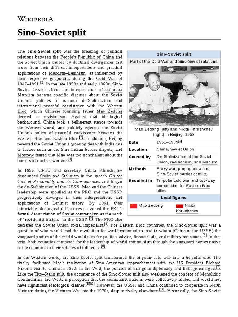 Sino Soviet Split PDF Global Politics Cold War