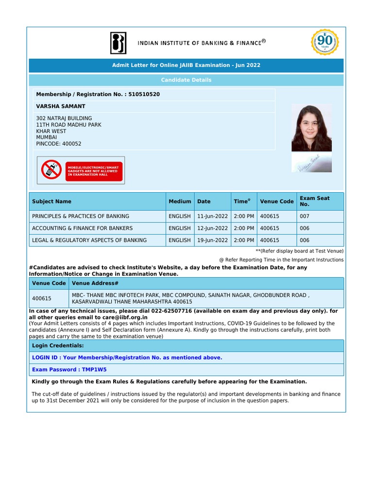 Jaiib 2022 PDF Identity Document Test (Assessment)