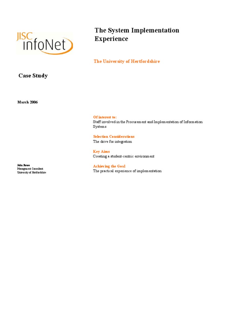 University of Hertfordshire System Integration Case Study | PDF ...