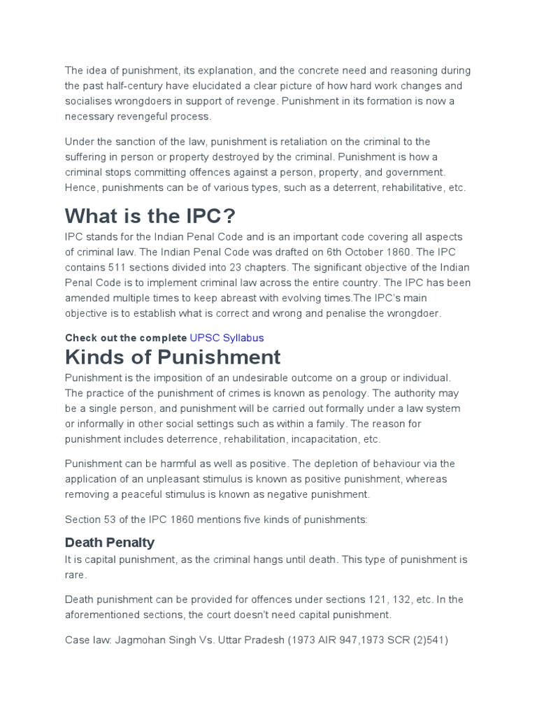 Types of Punishment in Indian Law | PDF | Punishments | Crime & Violence