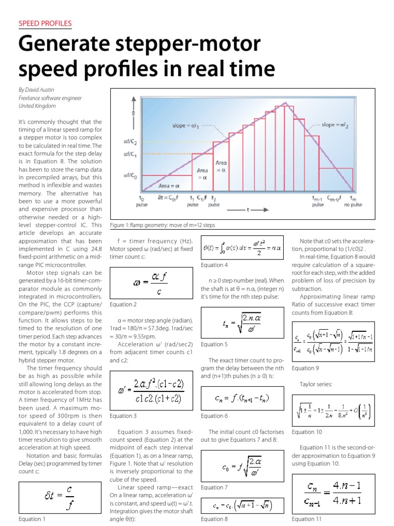 Real-Time Stepper Motor Speed Ramping | PDF | Equations | Acceleration