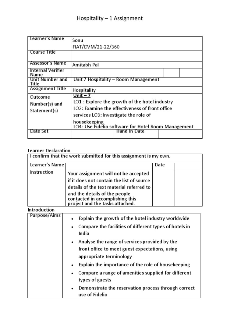 Hospitality Room Management Assignment | PDF | Hotel
