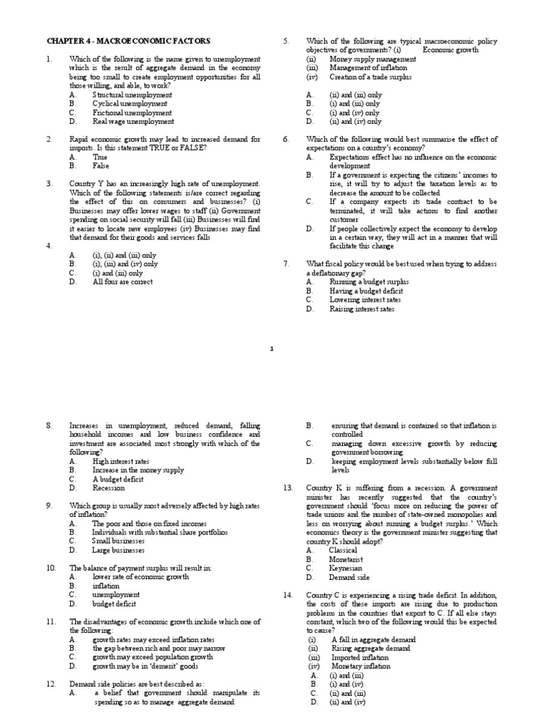 Exercise Chapter 4 Question Pdf Inflation Unemployment