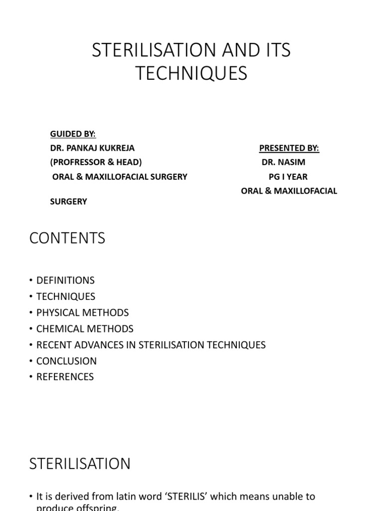 Sterilisation and Its Techniques PDF Sterilization (Microbiology