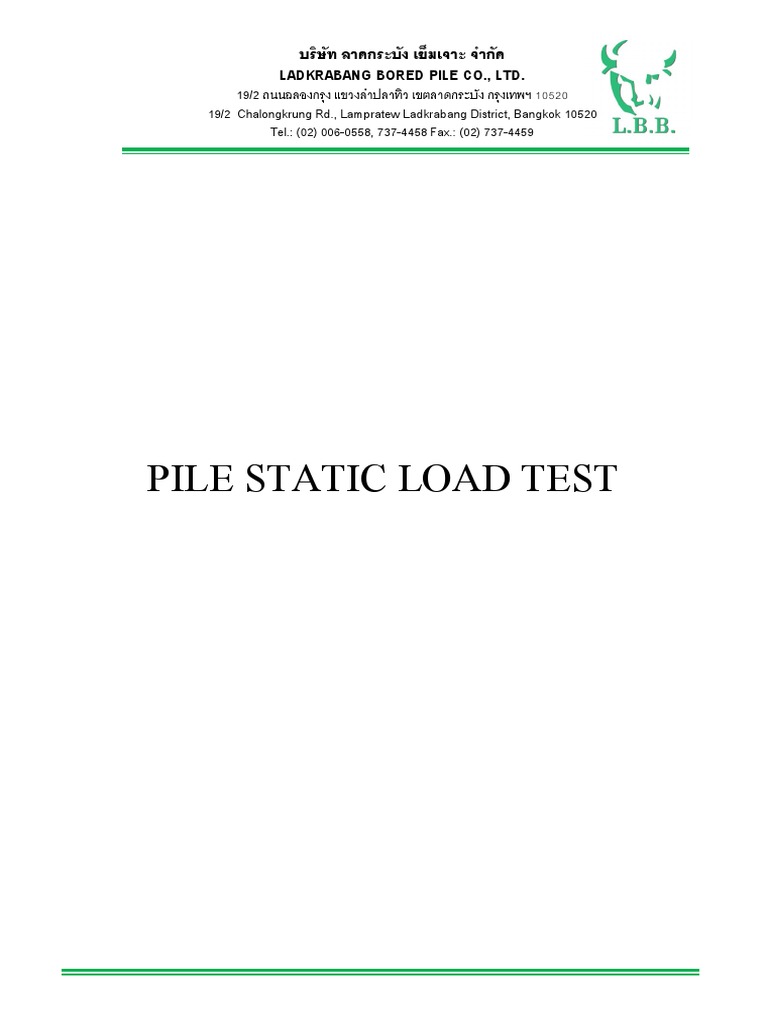STATIC LOAD TEST - การทดสอบการรับน้ำหนักของเสาเข็ม | PDF | Deep ...