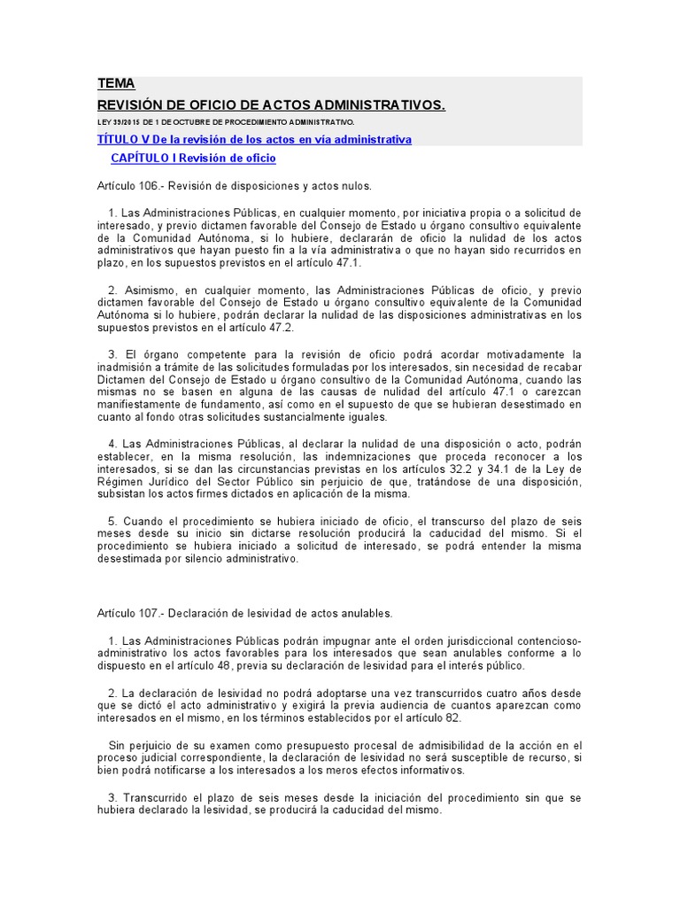 Tema Revision de Oficio Ley 39 2015 PDF Gobernancia Justicia