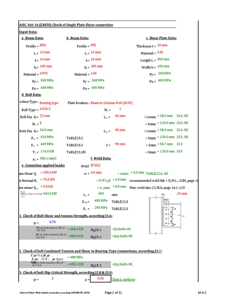 Shear Plate Connection Check AISC 360-05 | PDF | Bending | Screw
